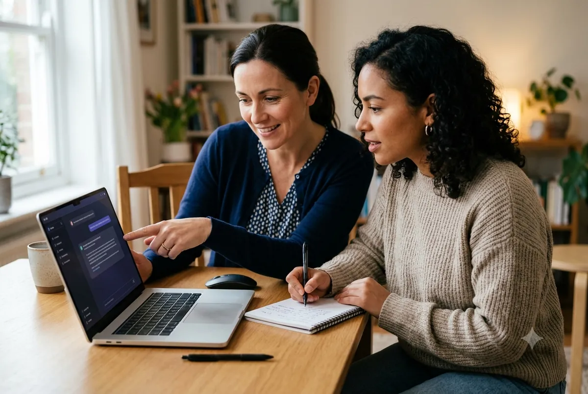 One-to-one AI coaching at a laptop with an Ancourage Academy coach in Singapore