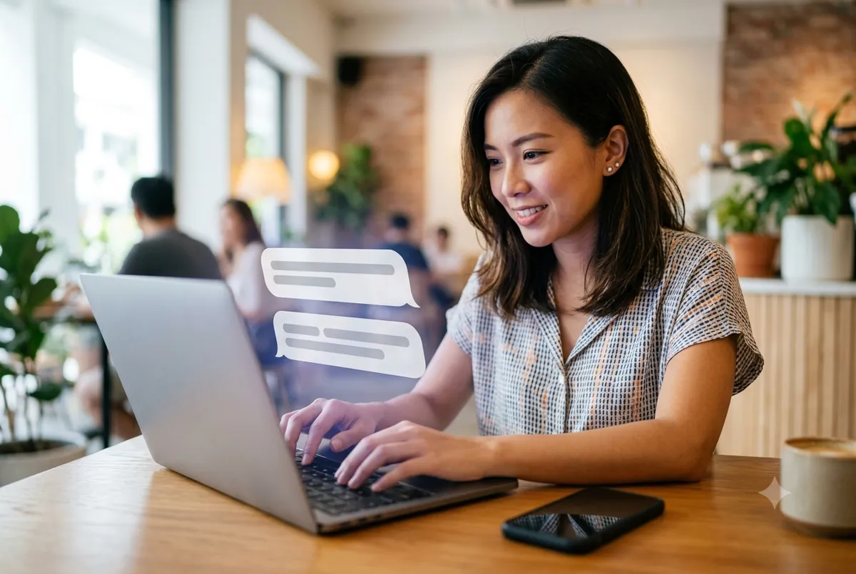 A learner using ChatGPT on a laptop at an Ancourage Academy ChatGPT workshop in Singapore