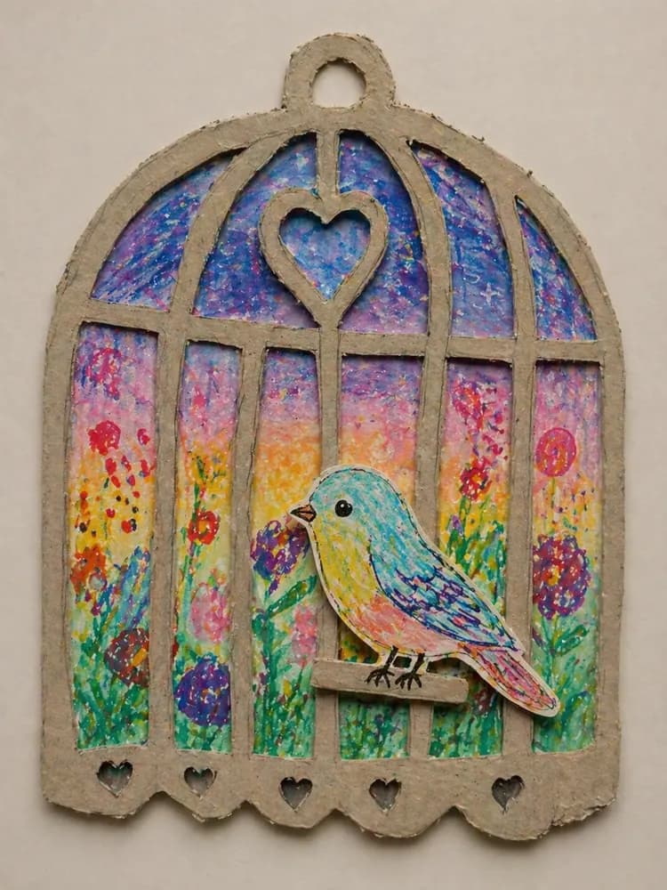 3D Paper Craft Bird Cage, 3D paper craft, painted, ages 5+, 5-hour day-camp version available, Art by Ancourage Bishan & Woodlands