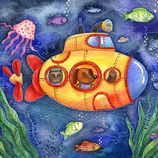 Submarine Mixed Media, Mixed media (watercolour + paper), ages 5+, 2-hour session, Art by Ancourage Bishan & Woodlands